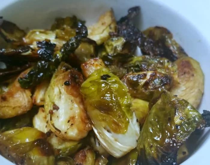 Vegan Maple Mustard Brussel Sprouts